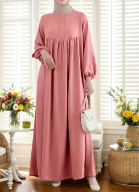 Puff Sleeve Pleated Abaya Dress | Premium Modest Long Robe