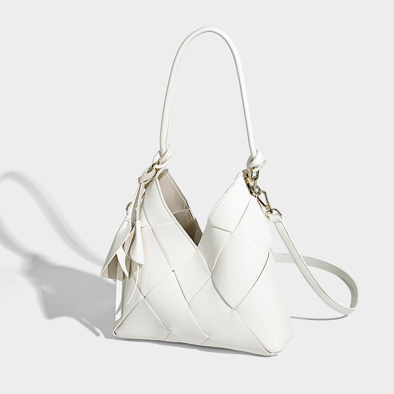 Woven Patchwork Shoulder Bag – Large Capacity Bucket Design