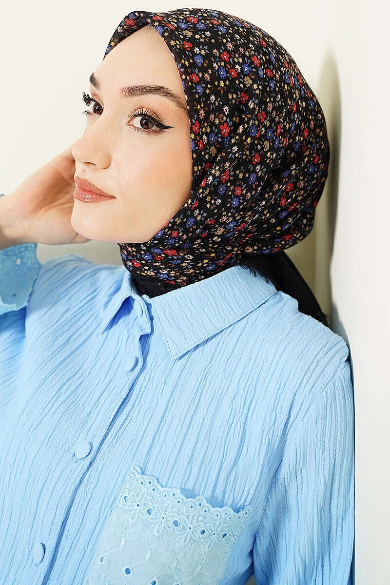 Floral Flamu Cotton Square Hijab Scarf