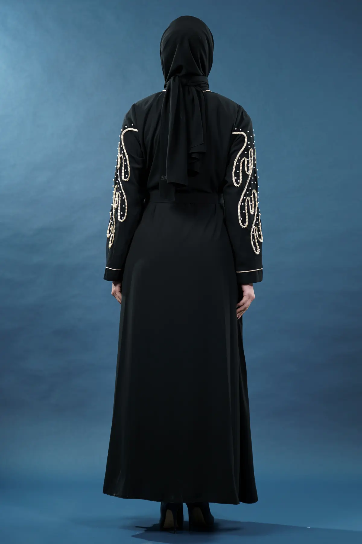 Pearl Embellished Abaya | Zippered | Black
