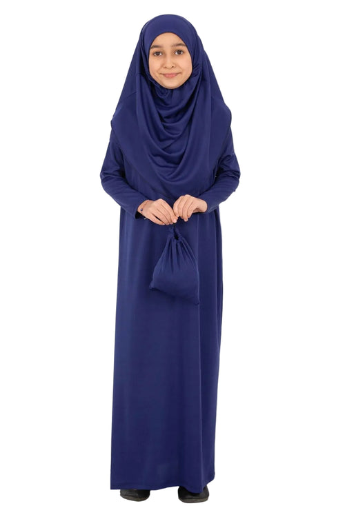 Girls' Modest Prayer Dress with Turban & Veil | Olive Green & Navy