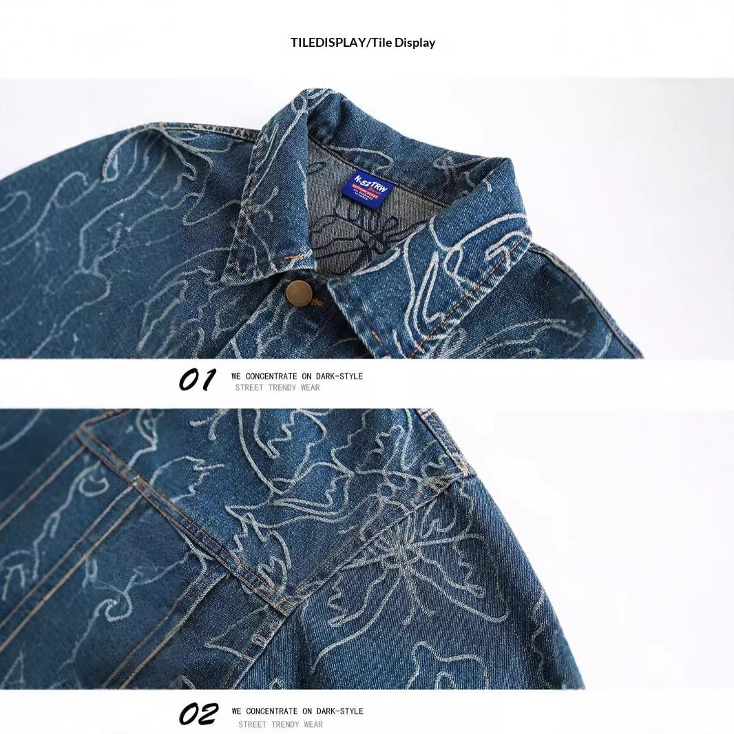 Vintage Distressed Denim Jacket – Japanese-Inspired Washed Blue