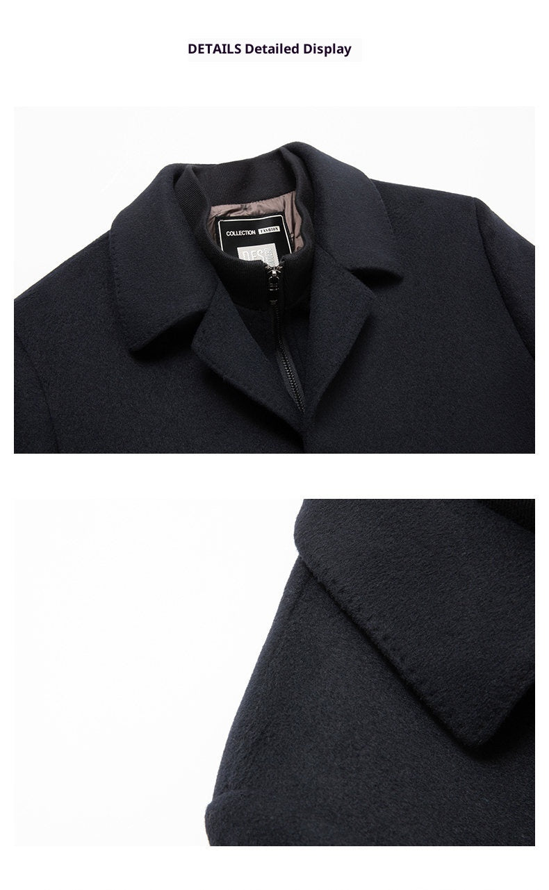 Premium Wool Double-Faced Overcoat with Detachable Down Lining