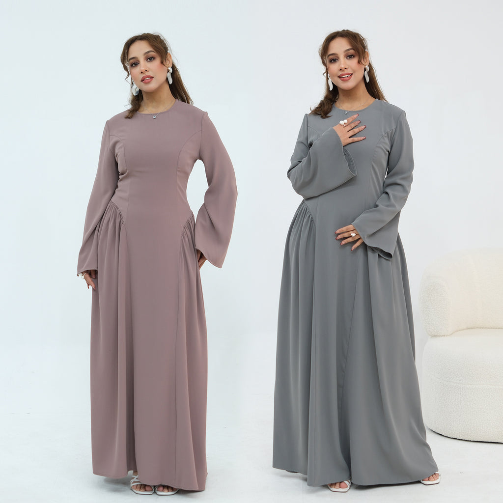 Elegant Floor-Length Modest Dress - Plus Size Long Sleeve A-Line Dress