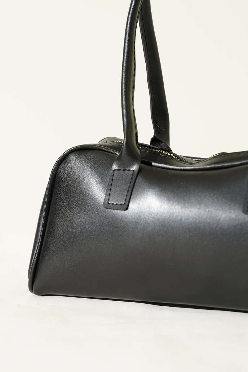 Long-Handle Zippered Baguette Bag — Brown & Black
