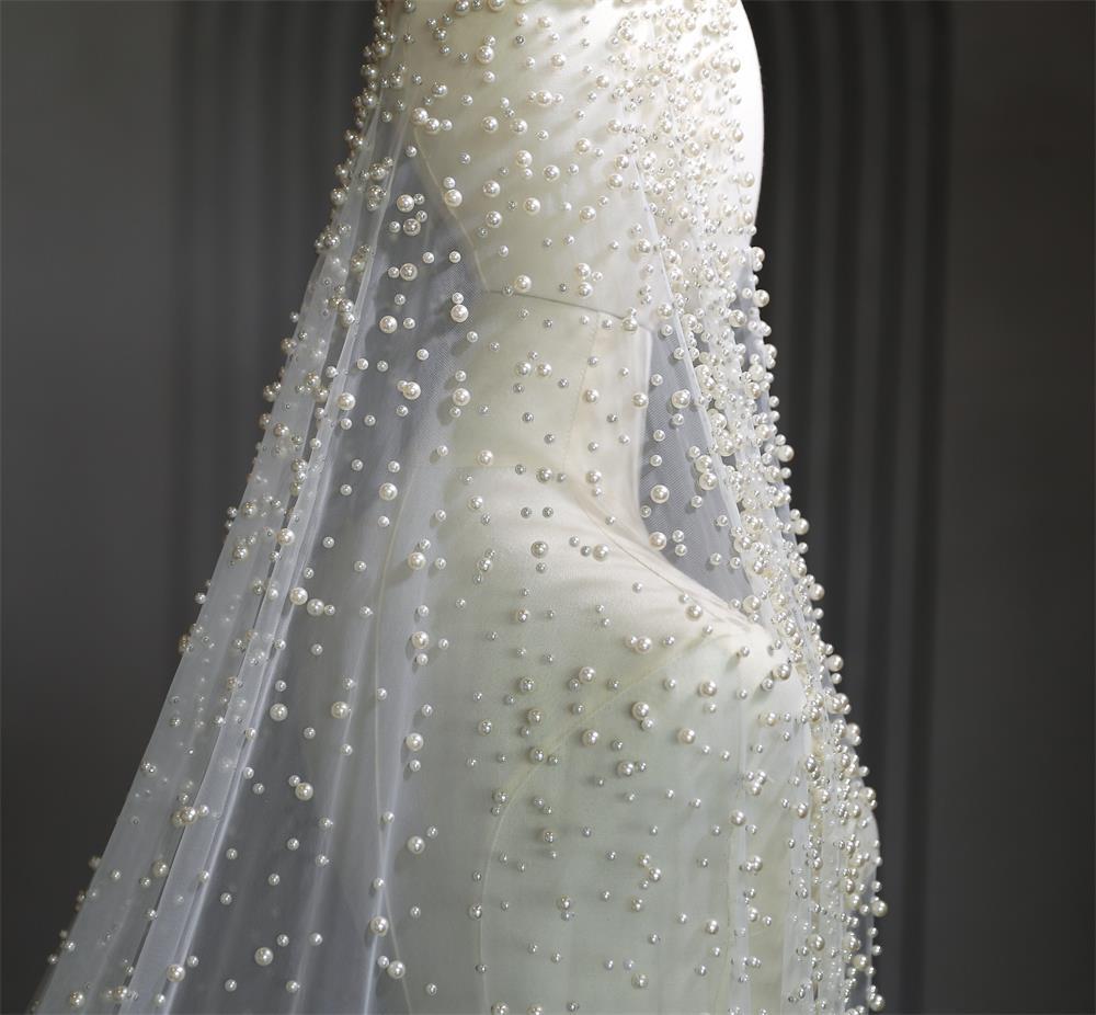 Pearl Embellished Cathedral Wedding Veil