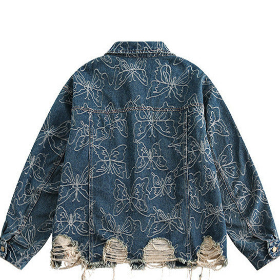 Vintage Distressed Denim Jacket – Japanese-Inspired Washed Blue