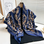 Women's Premium Twill Silk Scarf, Large Printed 90/90cm Striped Square Scarf