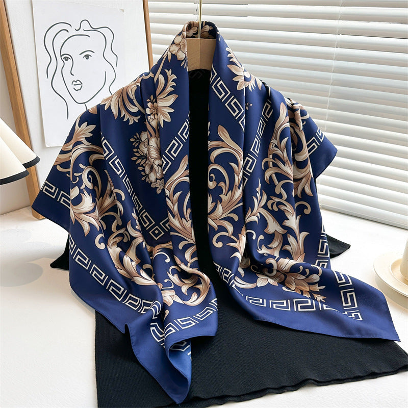 Women's Premium Twill Silk Scarf, Large Printed 90/90cm Striped Square Scarf