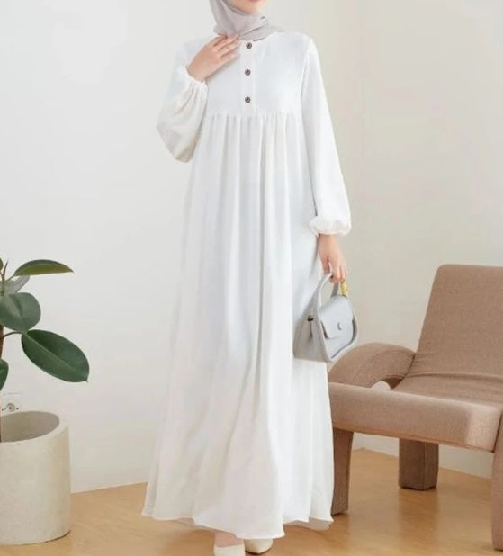 Puff Sleeve Pleated Abaya Dress | Premium Modest Long Robe