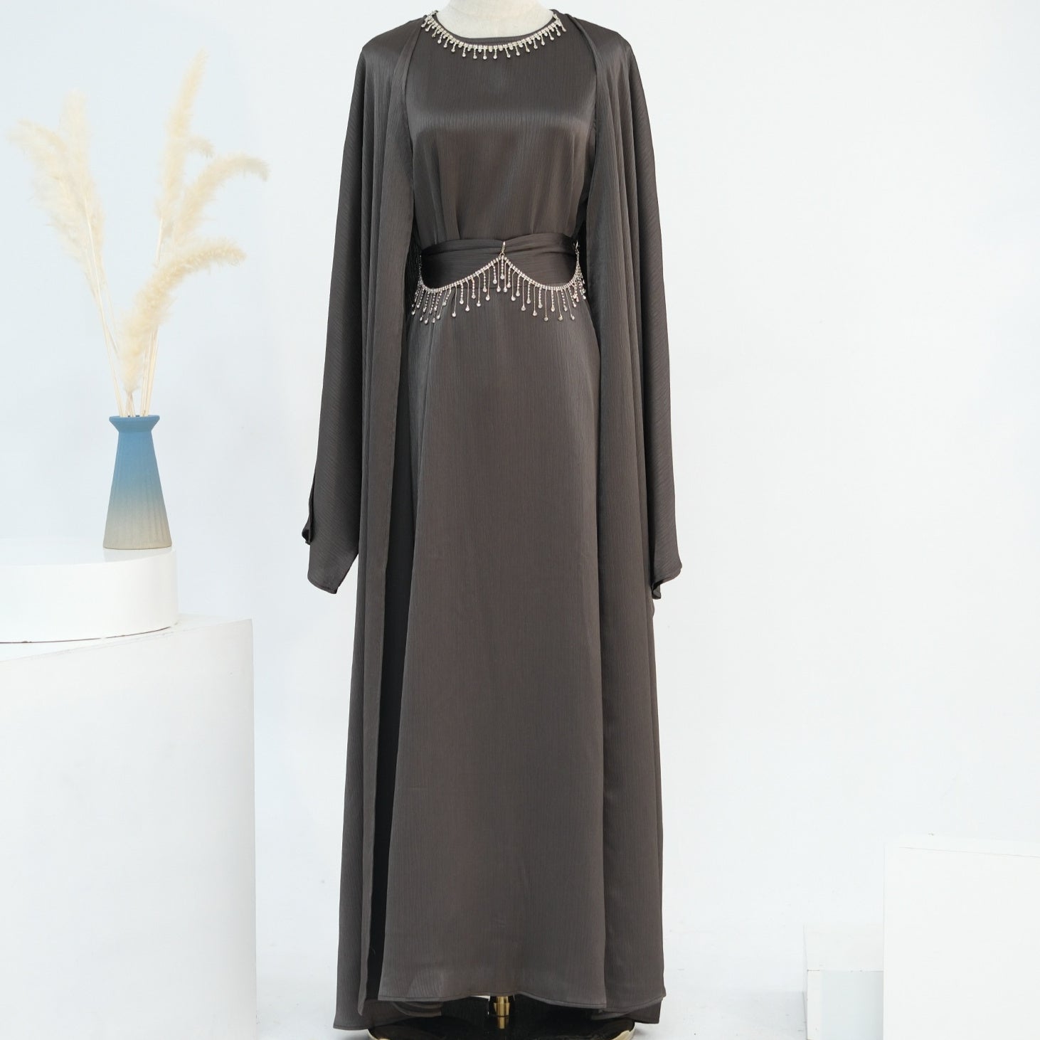 Crystal Chain Two-Piece Abaya Set | Luxury Modest Suit