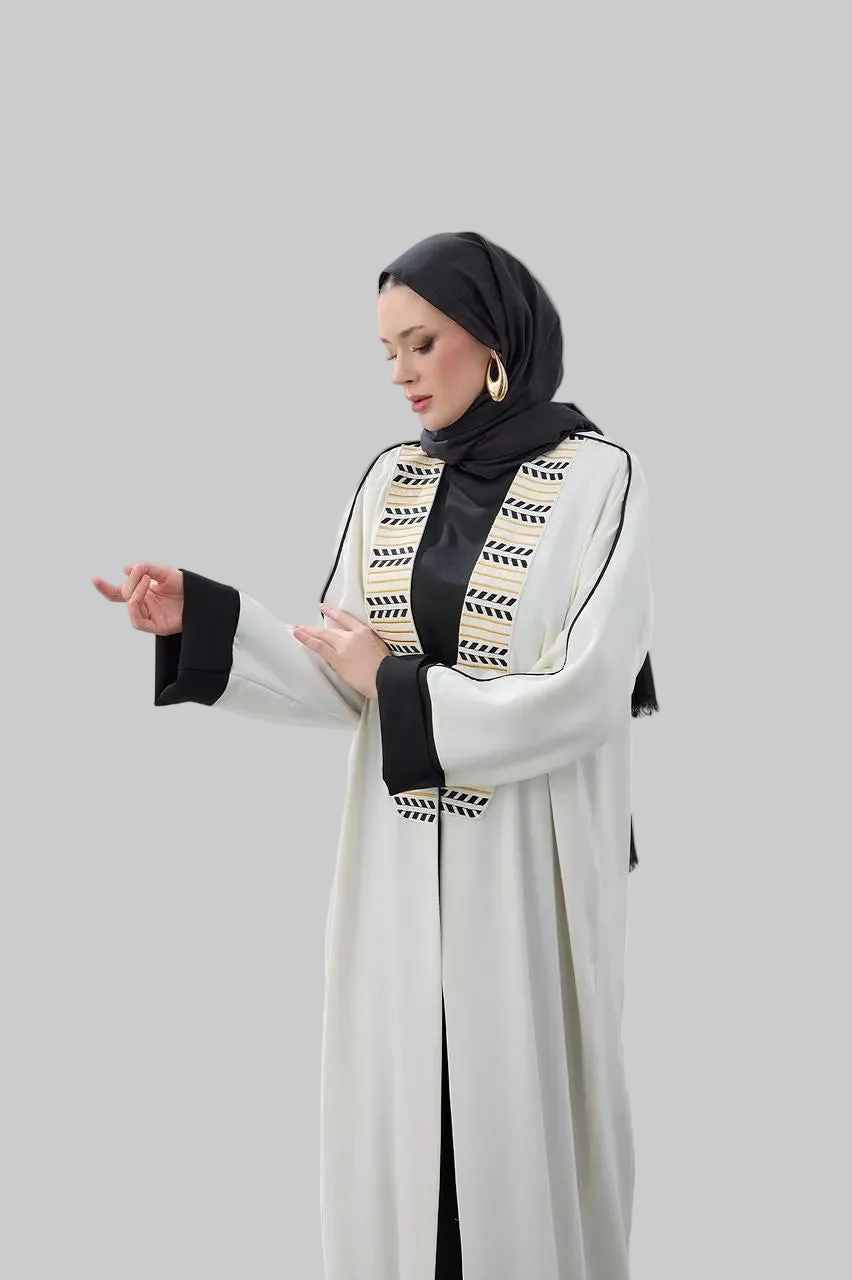 Stripe Detail Premium Abaya – Black & White [Pre-Order]