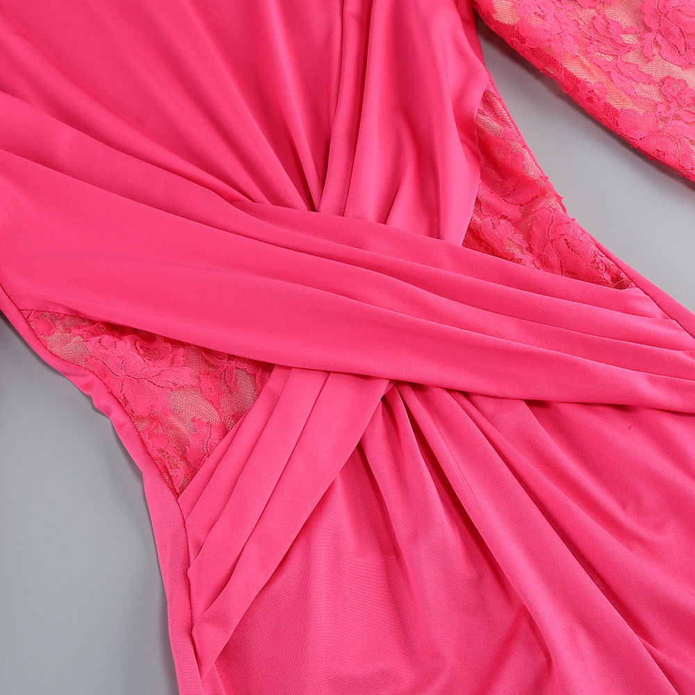 Rose Vintage Lace Maxi Dress with Pleated Waist