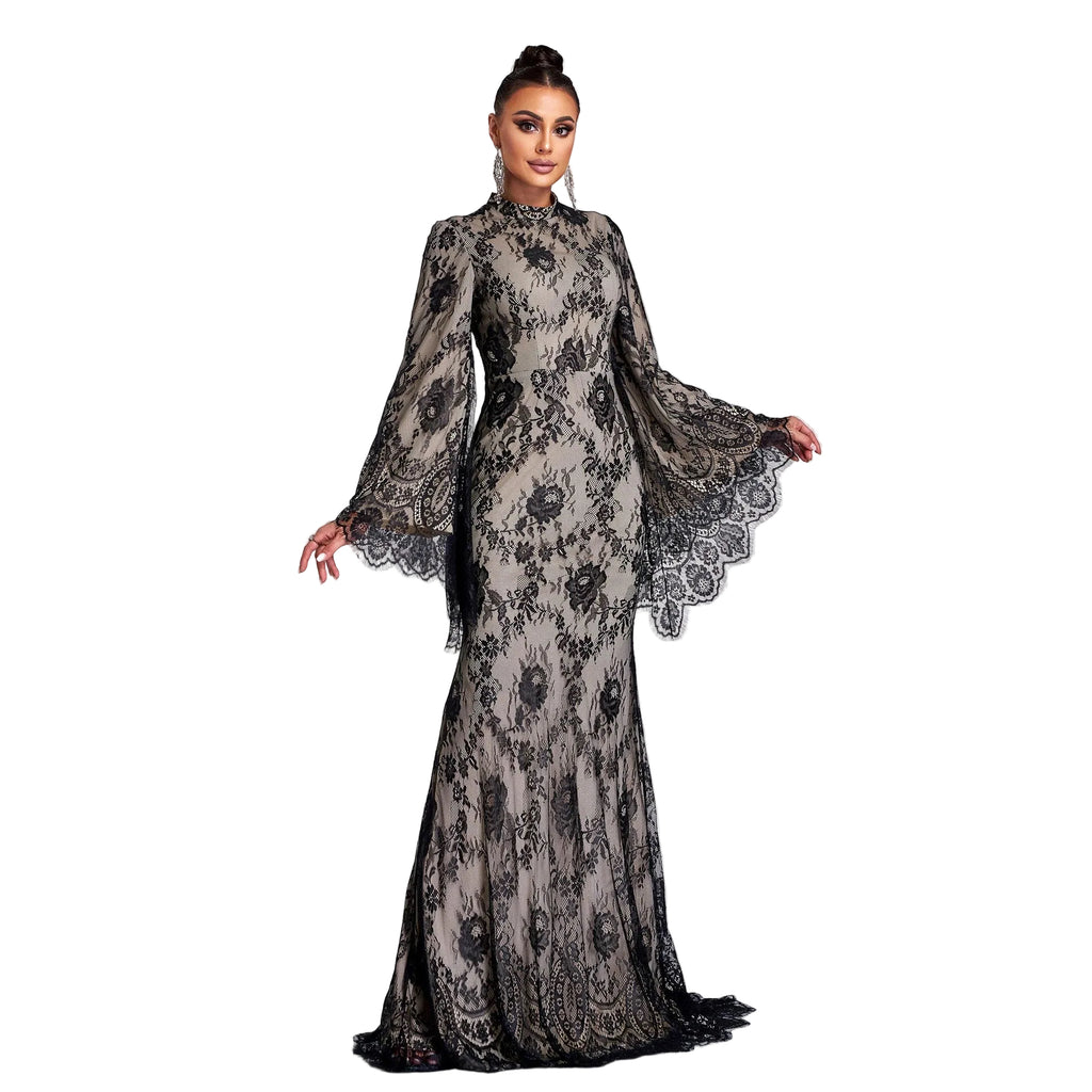 Elegant Lace Bodycon Dress with Long Sleeves