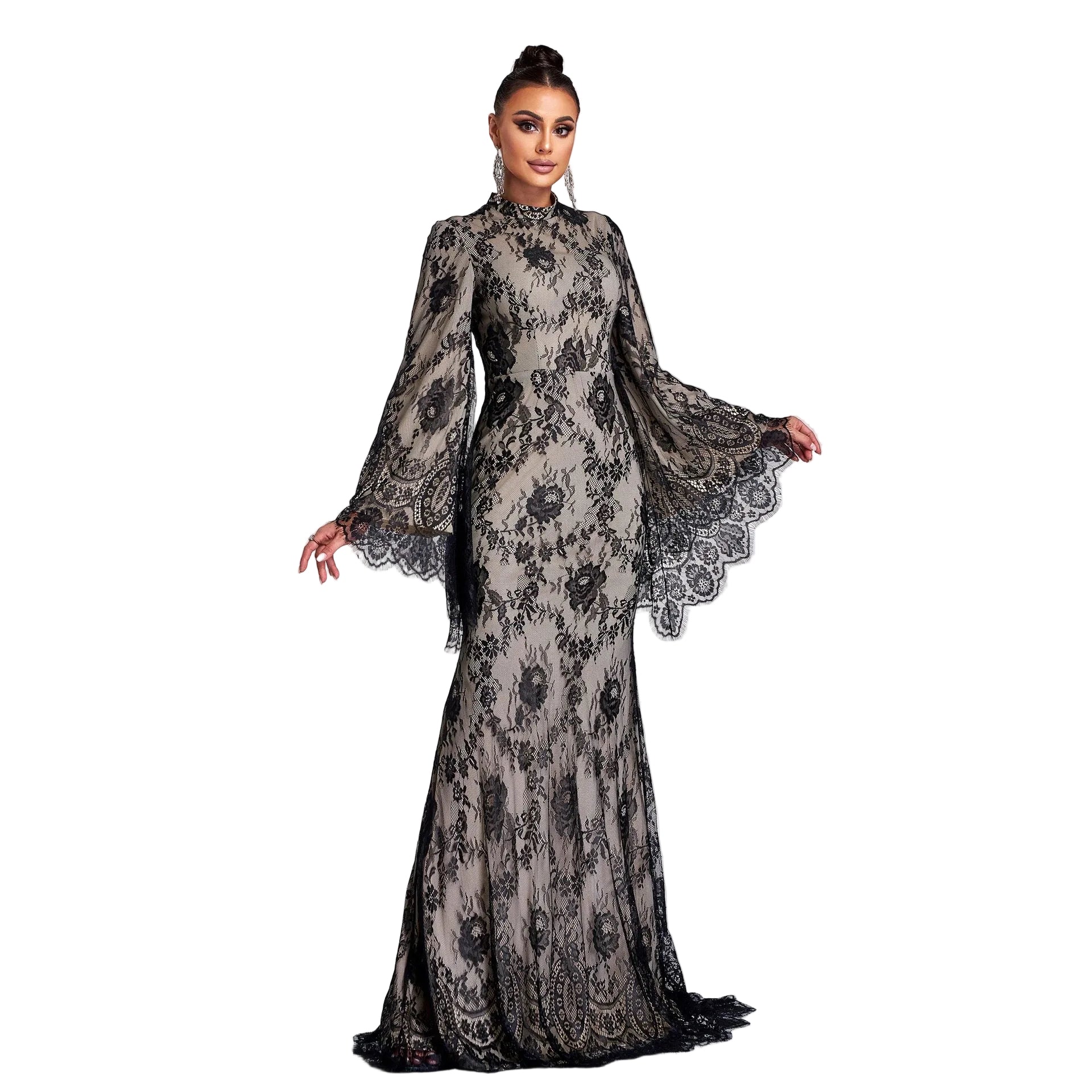 Elegant Lace Bodycon Dress with Long Sleeves