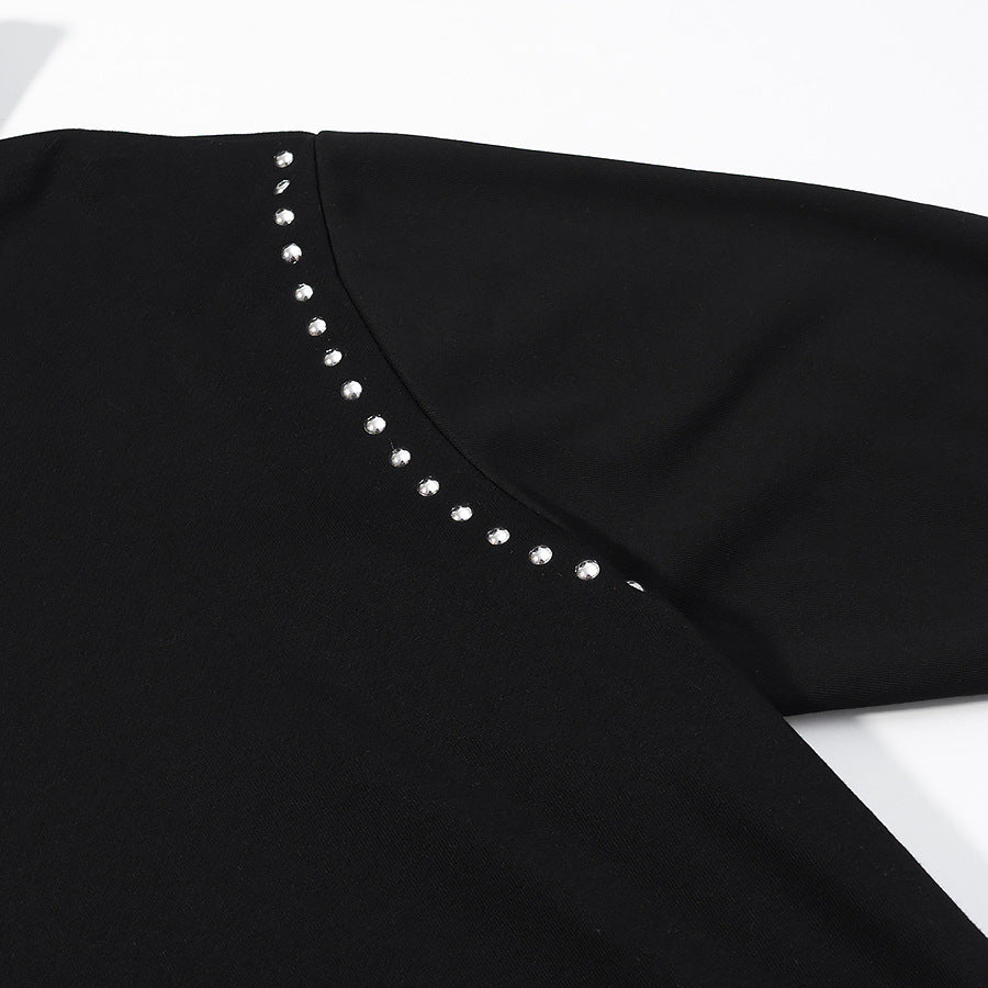 Black Rivet Detail Hooded Sweatshirt