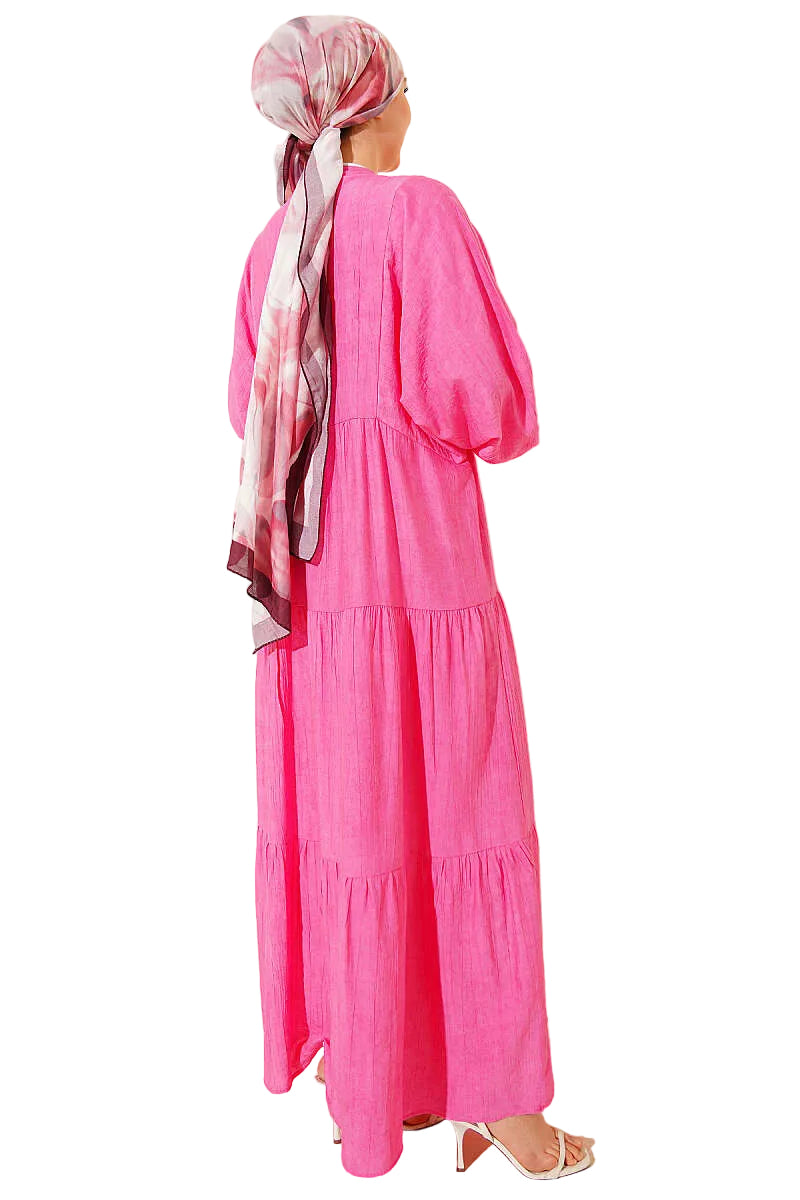Batwing Sleeveless Layered Dress, Fuchsia, Black