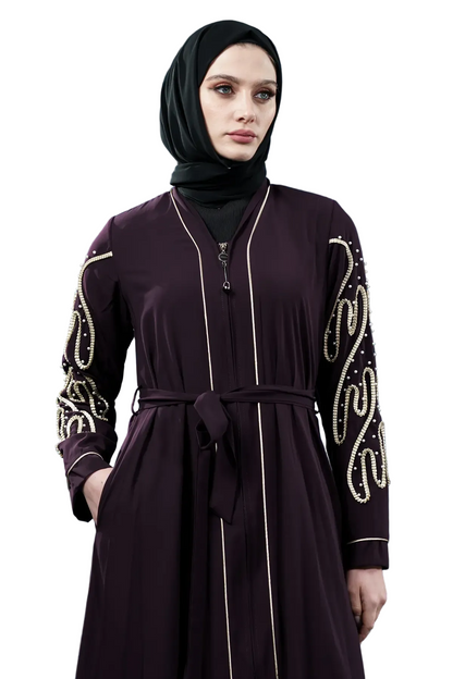 Embellished Deep Purple Abaya| Zippered