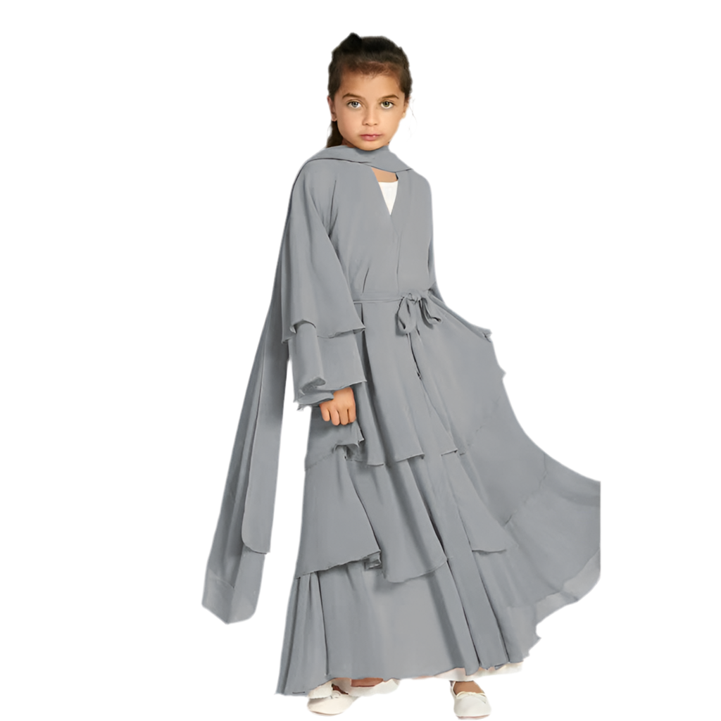 Children's Elegant Three-layer Chiffon Dress, Children's Hijab Dress