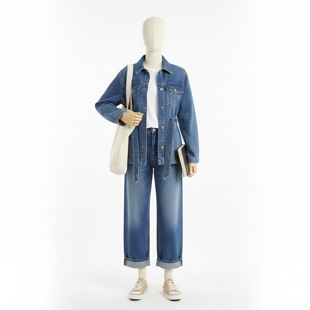 Long Denim Jacket & High Waist Curl Jeans Set | Modest Denim Co-ord