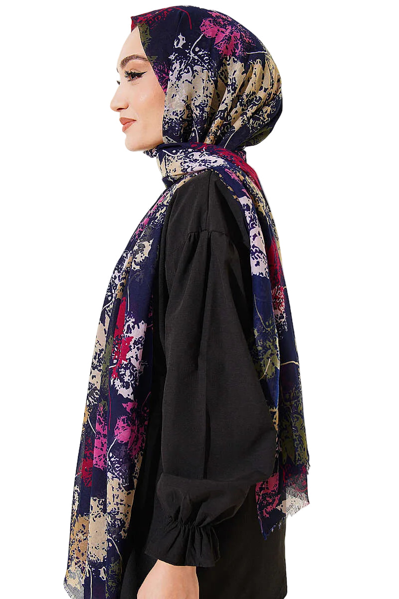 Leaf Pattern Aya Series Scarf Fuchsia, Mustard