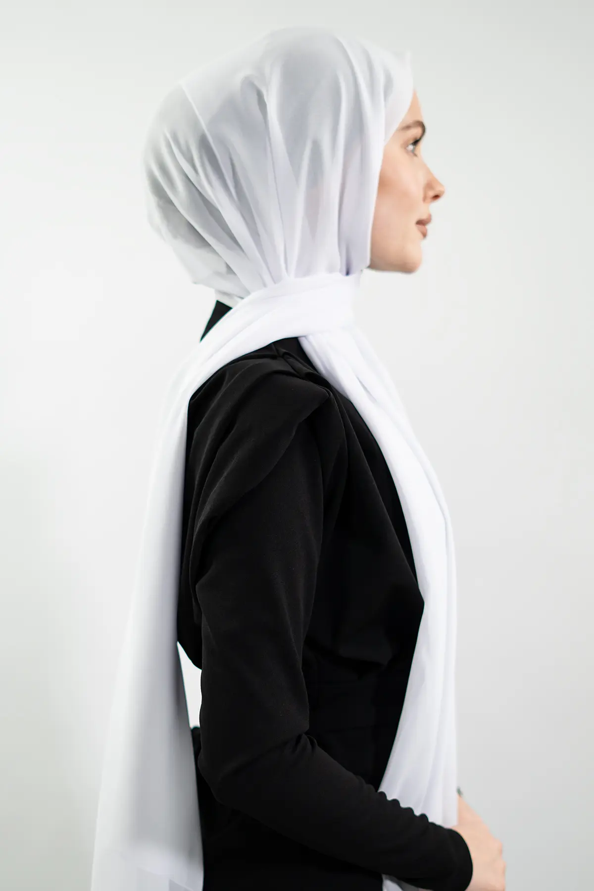 Premium Turkish Chiffon Hijab | Lightweight Summer Scarf – Powder Pink, White & Tan Brown