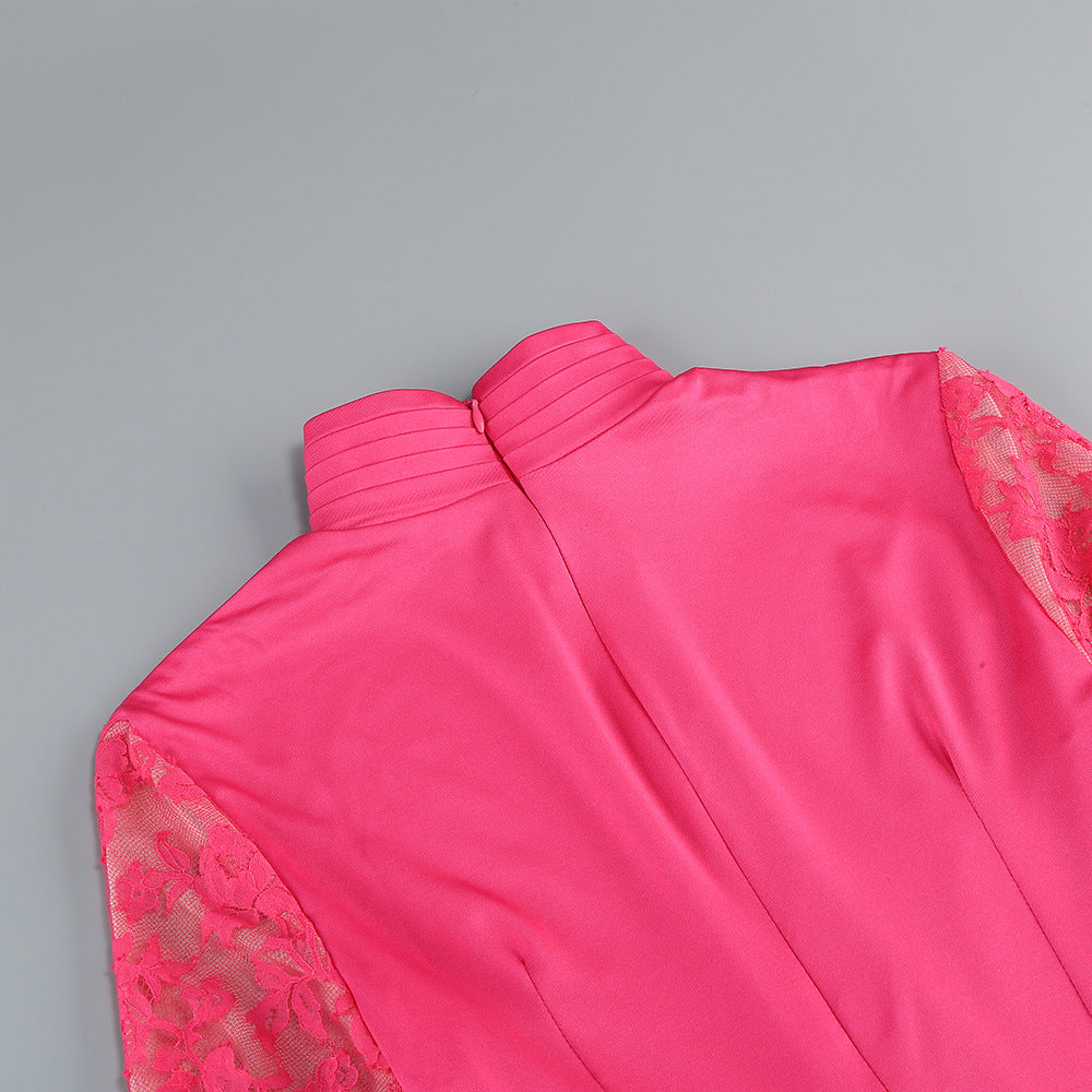 Rose Vintage Lace Maxi Dress with Pleated Waist