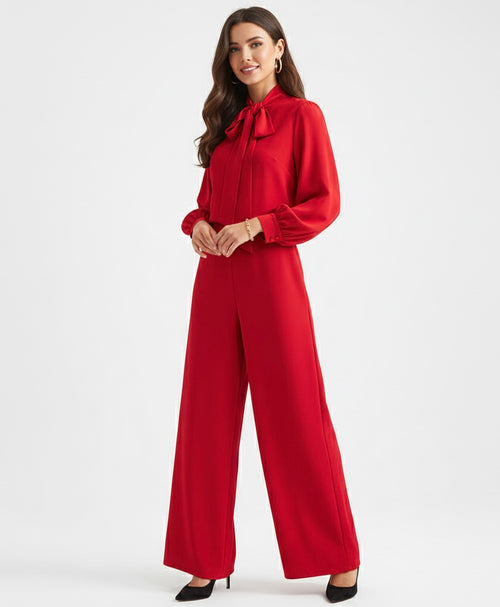 Wide Leg Long Sleeve Luxury Jumpsuit|Modest Evening Suit