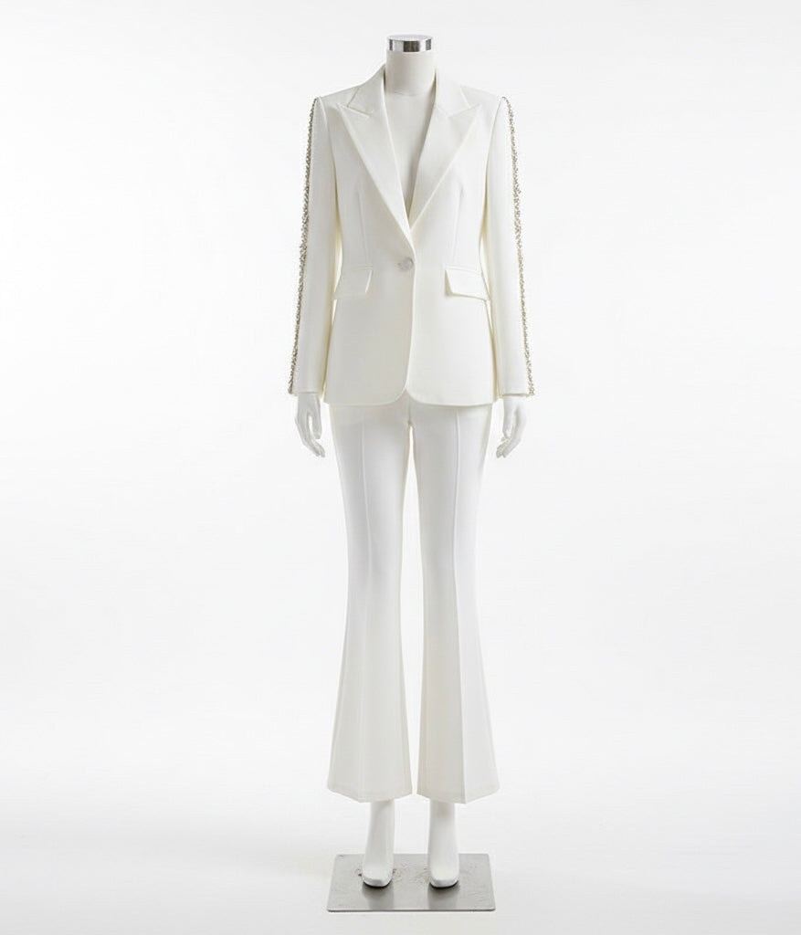 Women's Embellished Evening Suit | Luxury Coat & Wide Leg Trousers Set