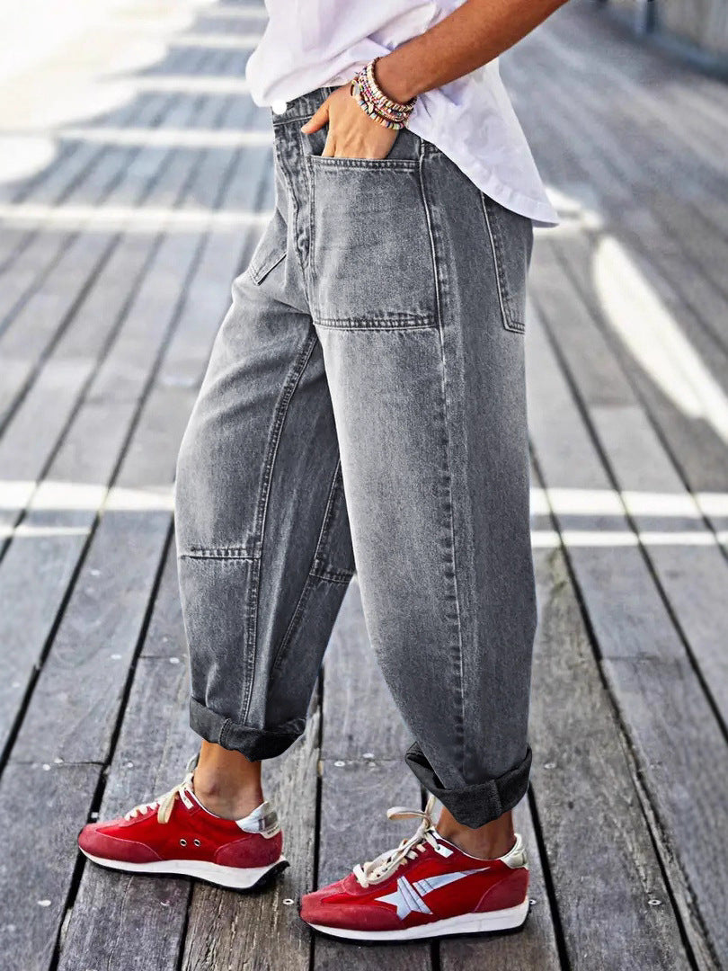 Mid-Rise Cropped Boot-Cut Jeans – Modest Denim in Blue & Grey