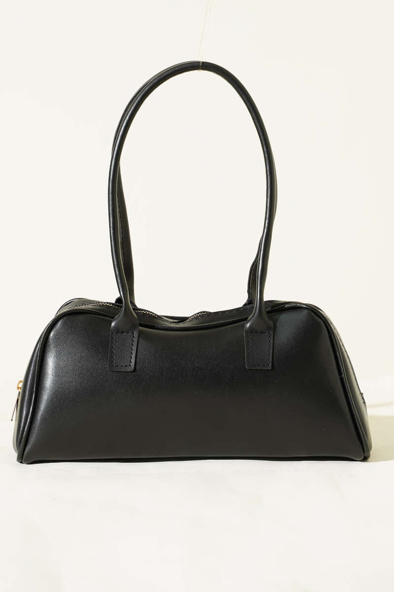 Long-Handle Zippered Baguette Bag — Brown & Black
