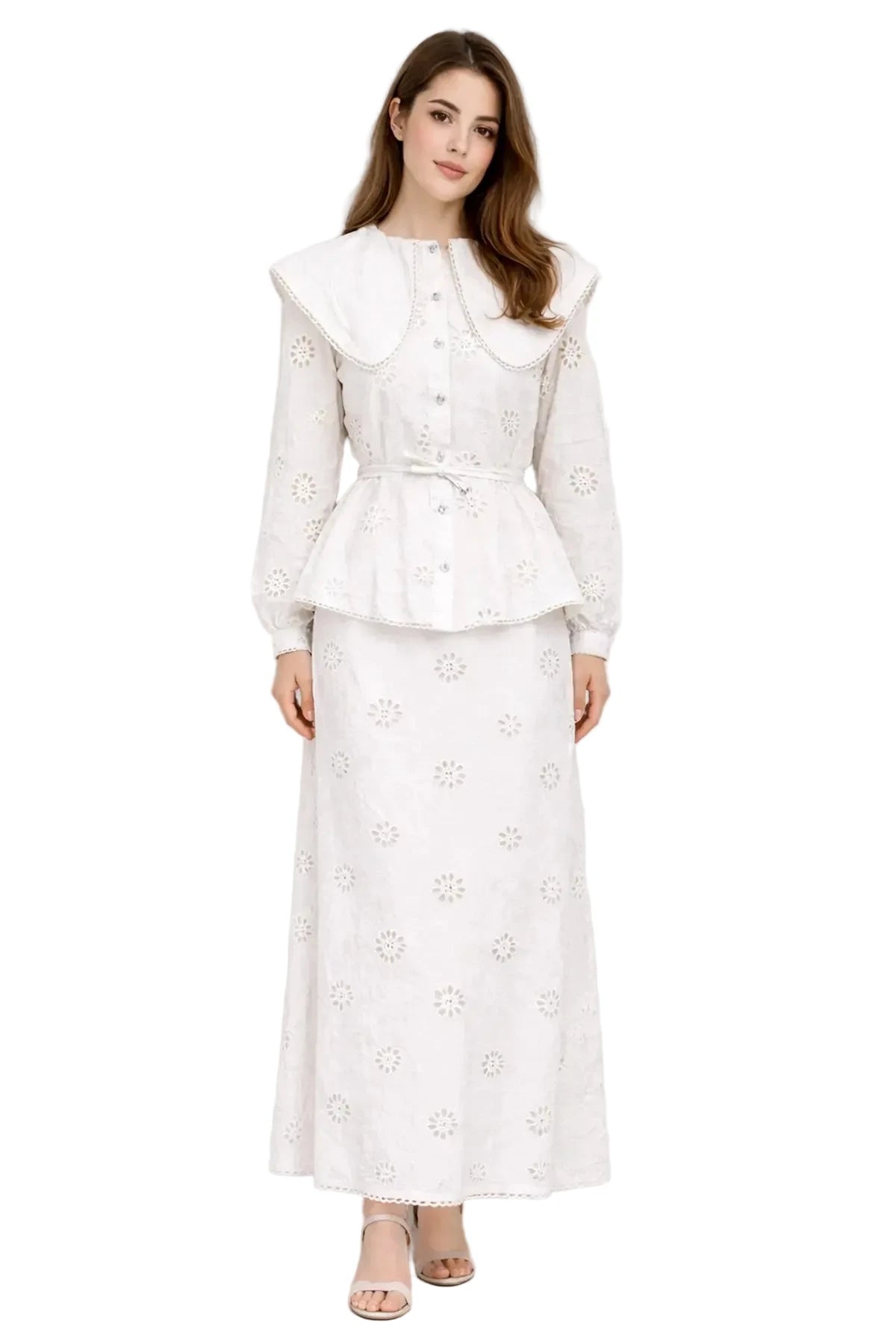 Baby Collar Laced White Co-ord Set
