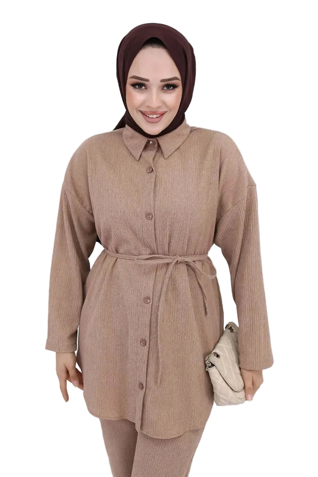 Belted Lightweight Co-ord Set - Mink