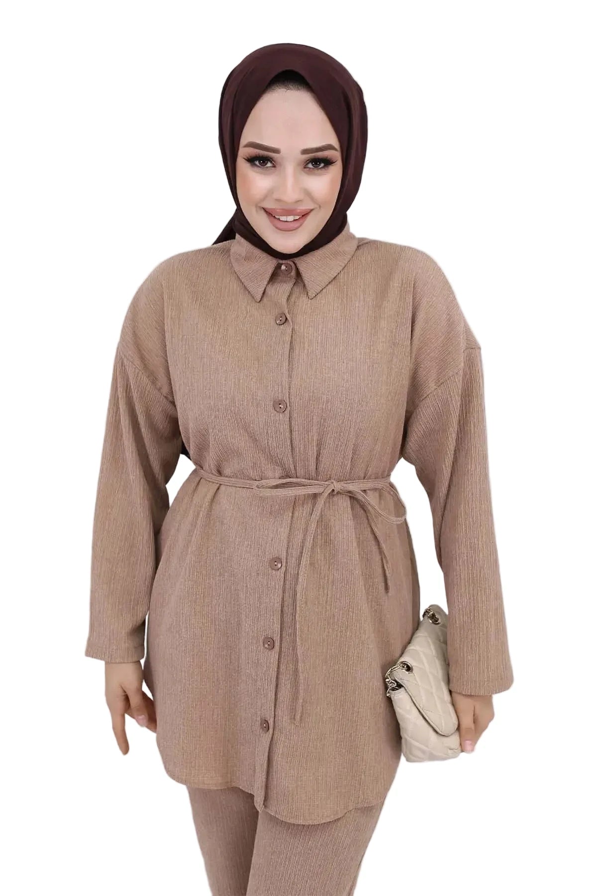 Belted Lightweight Co-ord Set - Mink