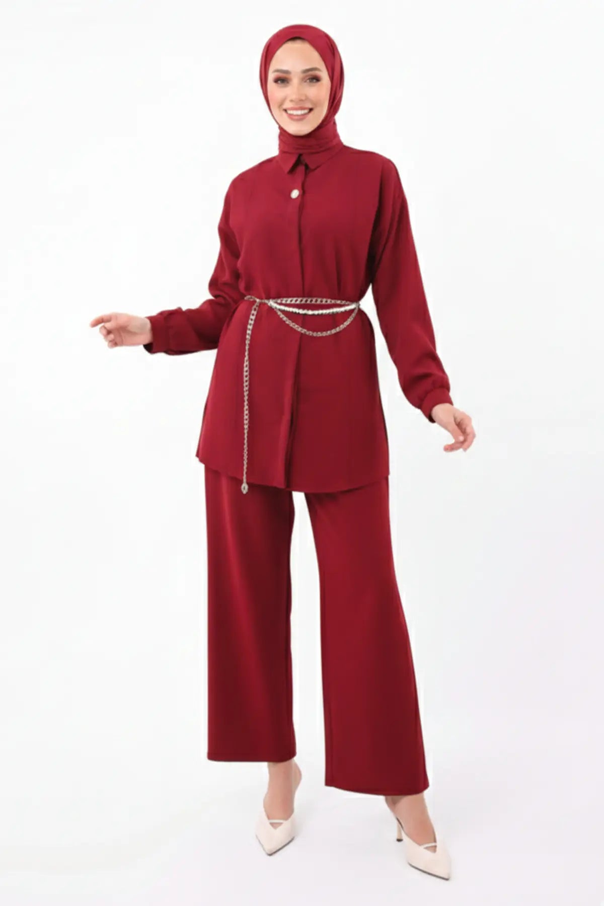 Brooch_Detailed_Two-pieces_Modest_Co-ord_Suit-Claret_Red