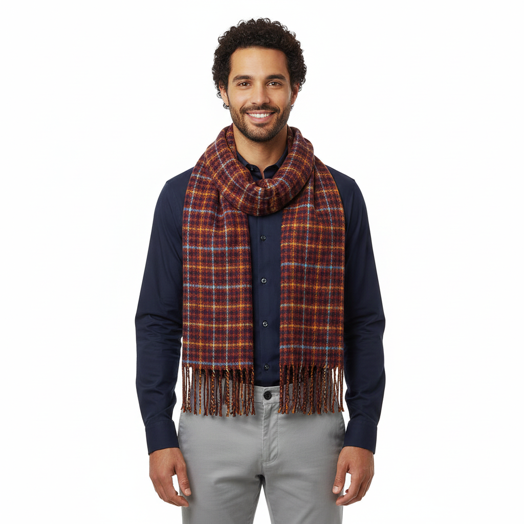 Men's Cashmere Shawl, Unisex Plaid Tassel Scarf