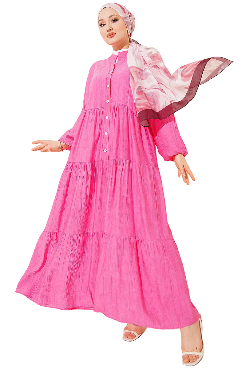 Batwing Sleeveless Layered Dress, Fuchsia, Black