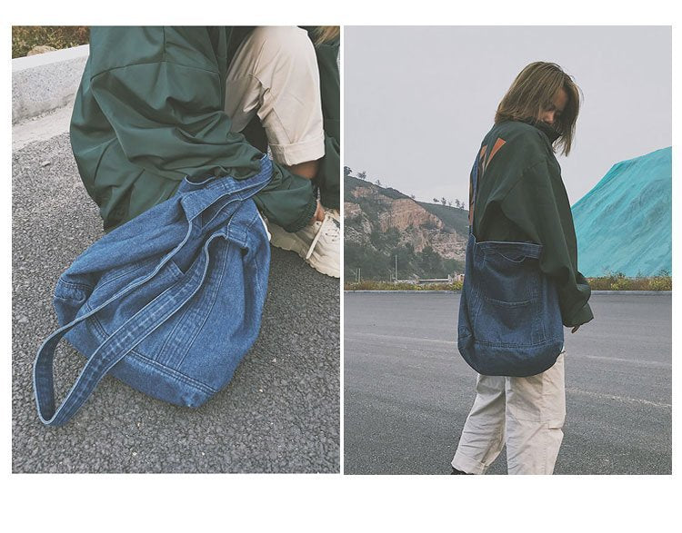 Large Canvas Denim Tote Bag | Spacious Shopping Shoulder Bag