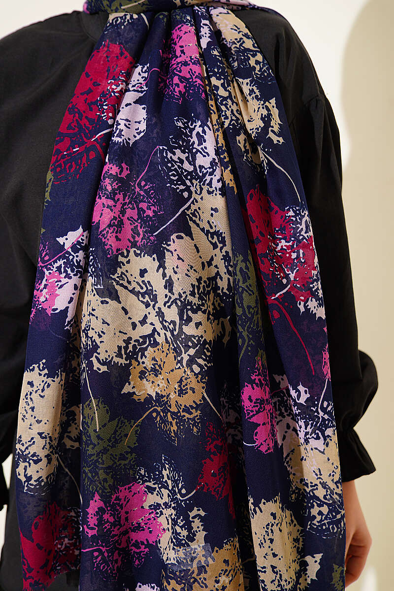 Leaf Pattern Aya Series Scarf Fuchsia, Mustard