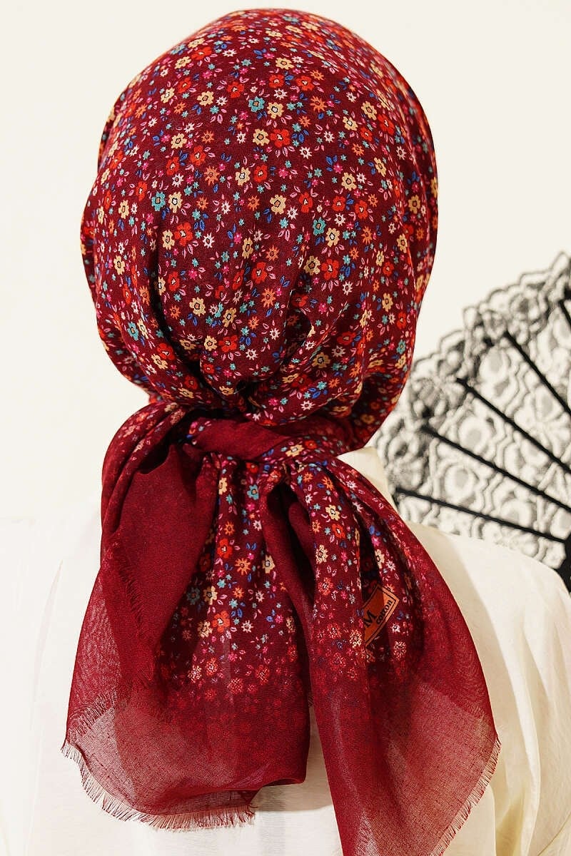 Floral Flamu Cotton Summer Scarf – Burgundy