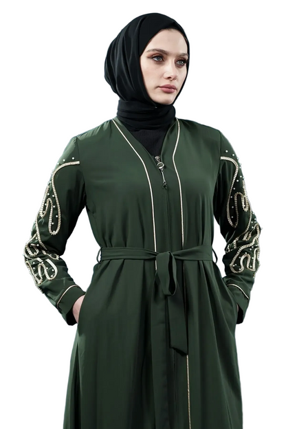 Pearl Embellished Embroidered | Zippered | Khaki