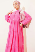 Batwing Sleeveless Layered Dress, Fuchsia, Black