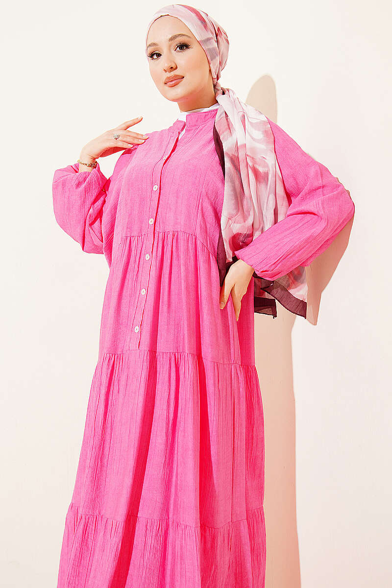 Batwing Sleeveless Layered Dress, Fuchsia, Black