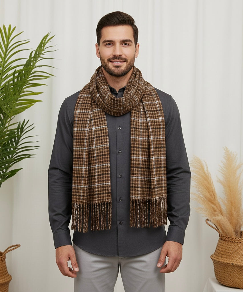 Men's Cashmere Shawl, Unisex Plaid Tassel Scarf