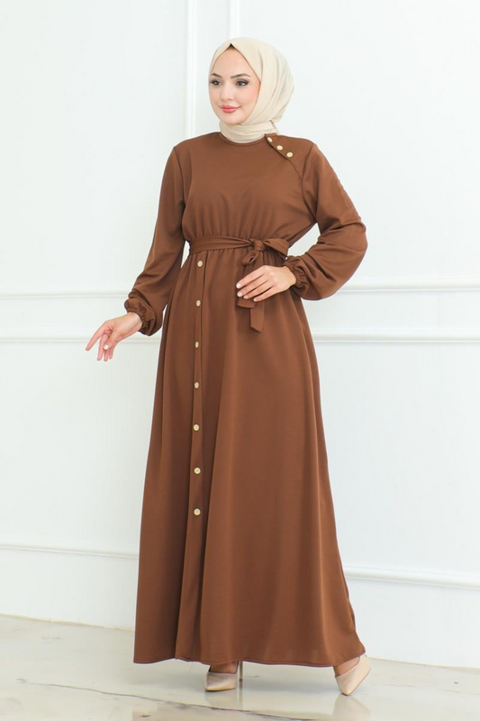 Shoulder Detailed Buttoned Abaya Dress