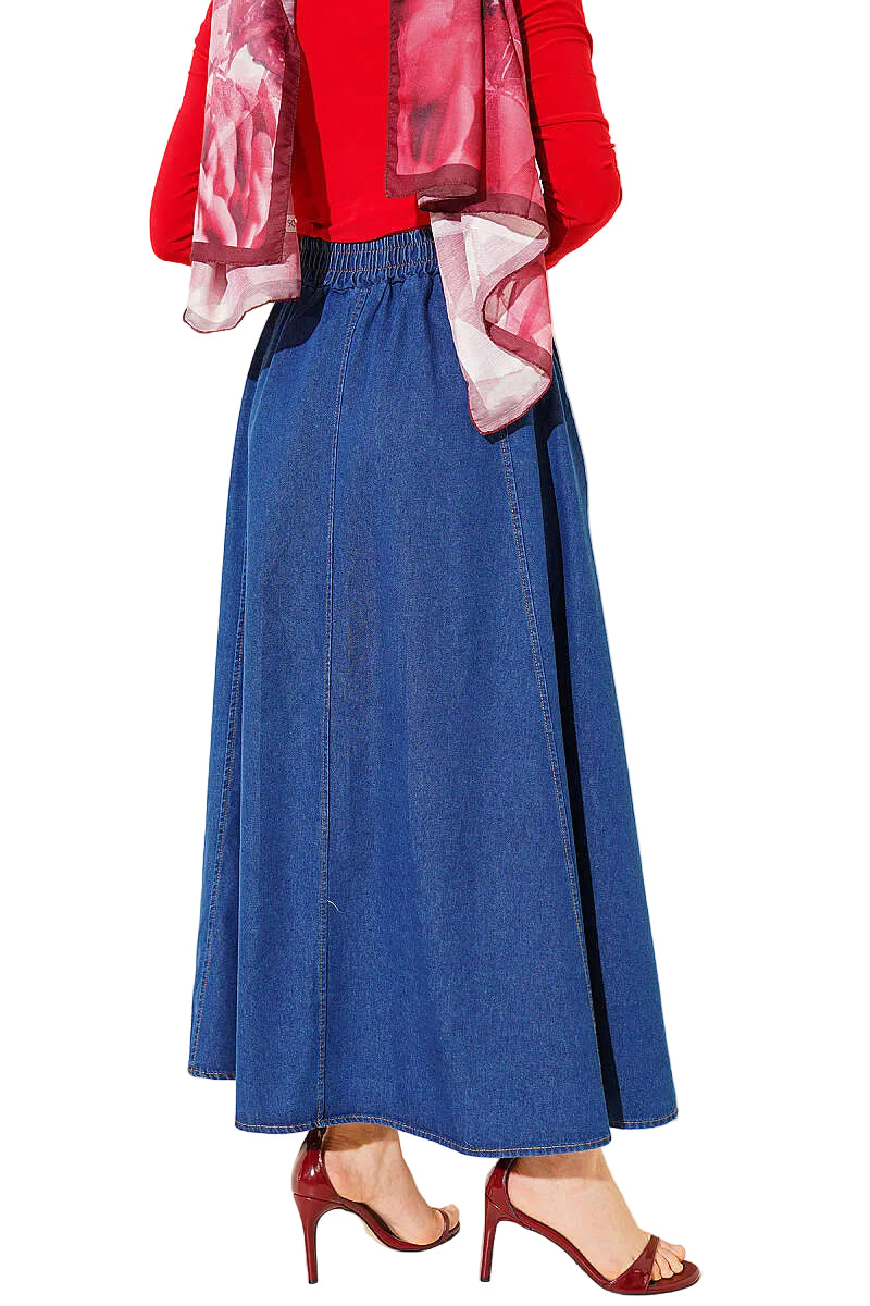 Flared Denim Skirt | Dark Blue & Light Blue | Modest Maxi Skirt | Designed in Turkey