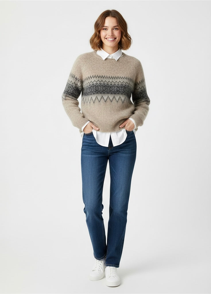 Women's Jacquard Knit Sweater - Textured Oversized Pullover