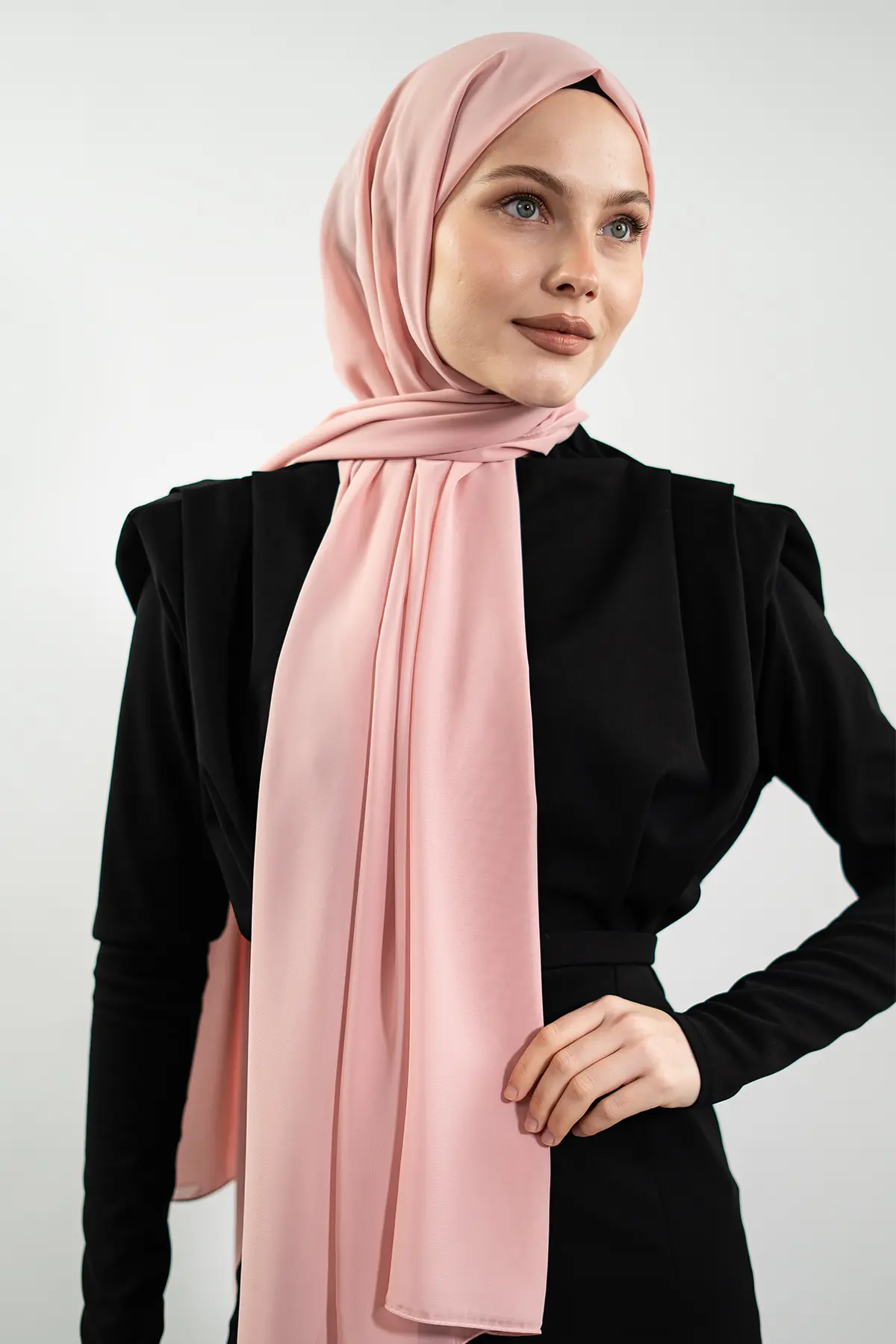 Premium Turkish Chiffon Hijab | Lightweight Summer Scarf – Powder Pink, White & Tan Brown