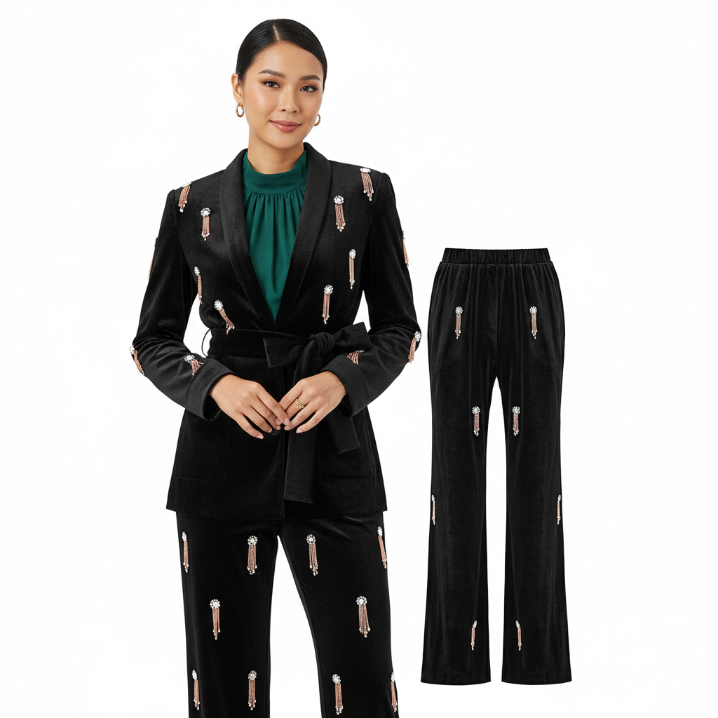 Women's Velvet Beaded Suit | Luxe Statement Two-Pieces Duot