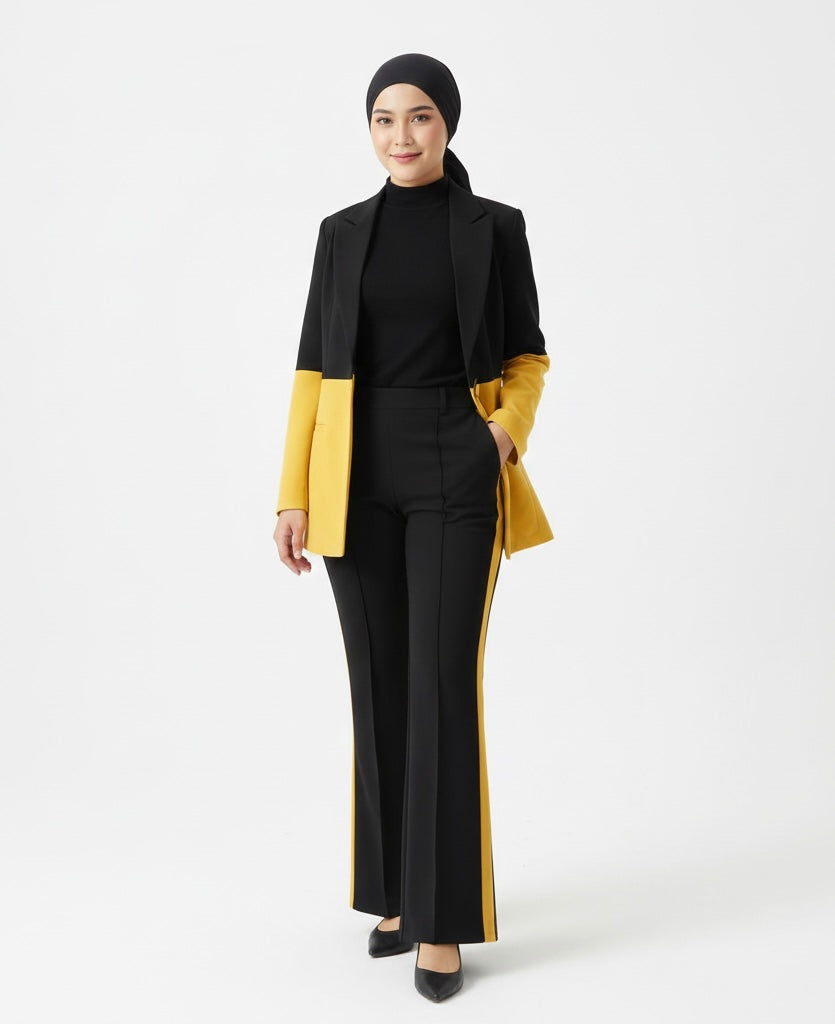 Professional One Button Suit & Flared Pants Set | Modest Two-pieces Suit